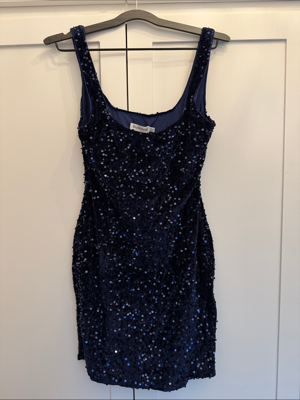 Sleeveless Sequin Velvet Cocktail Dress - Navy